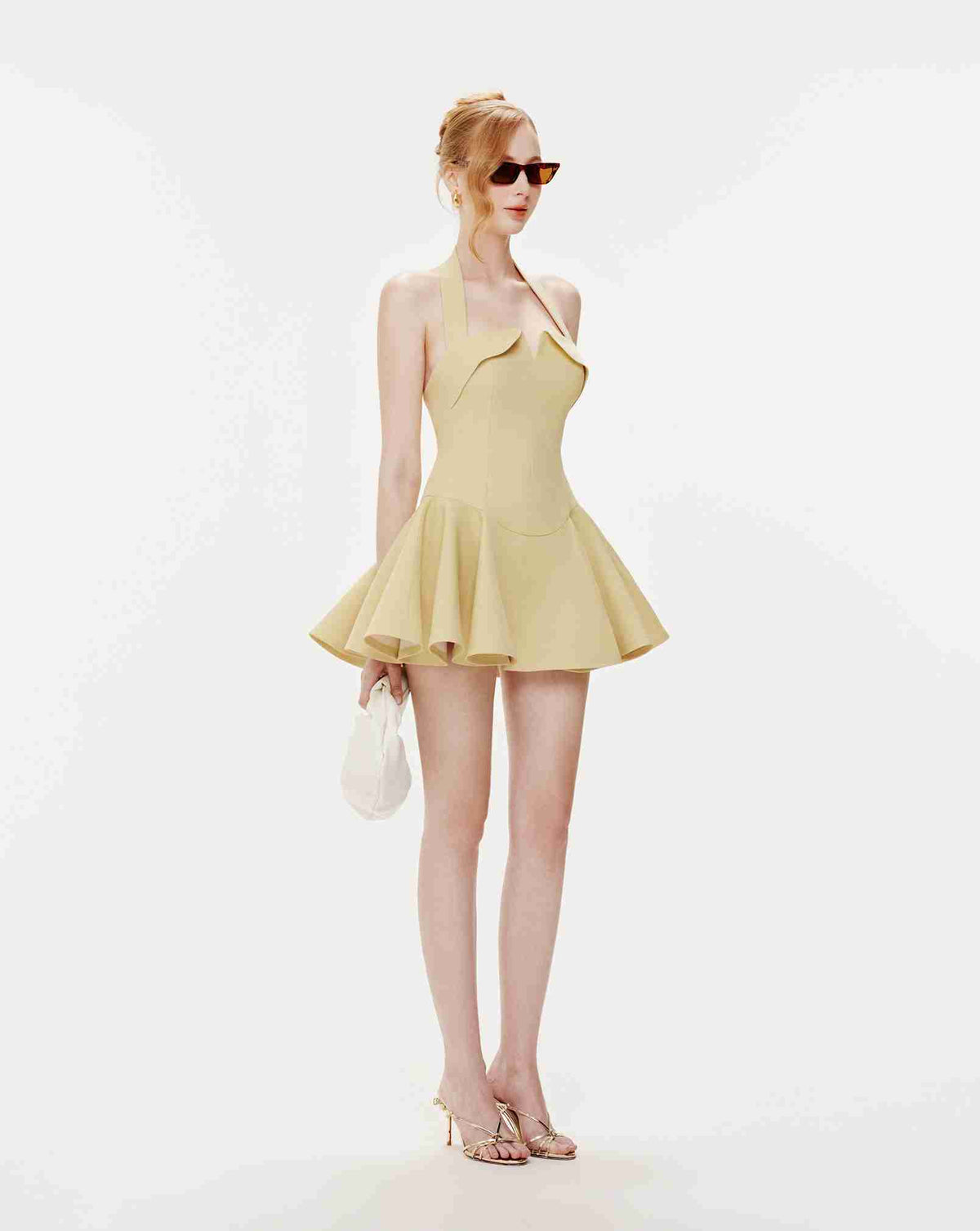 Yellow V-Neck Flare Dress