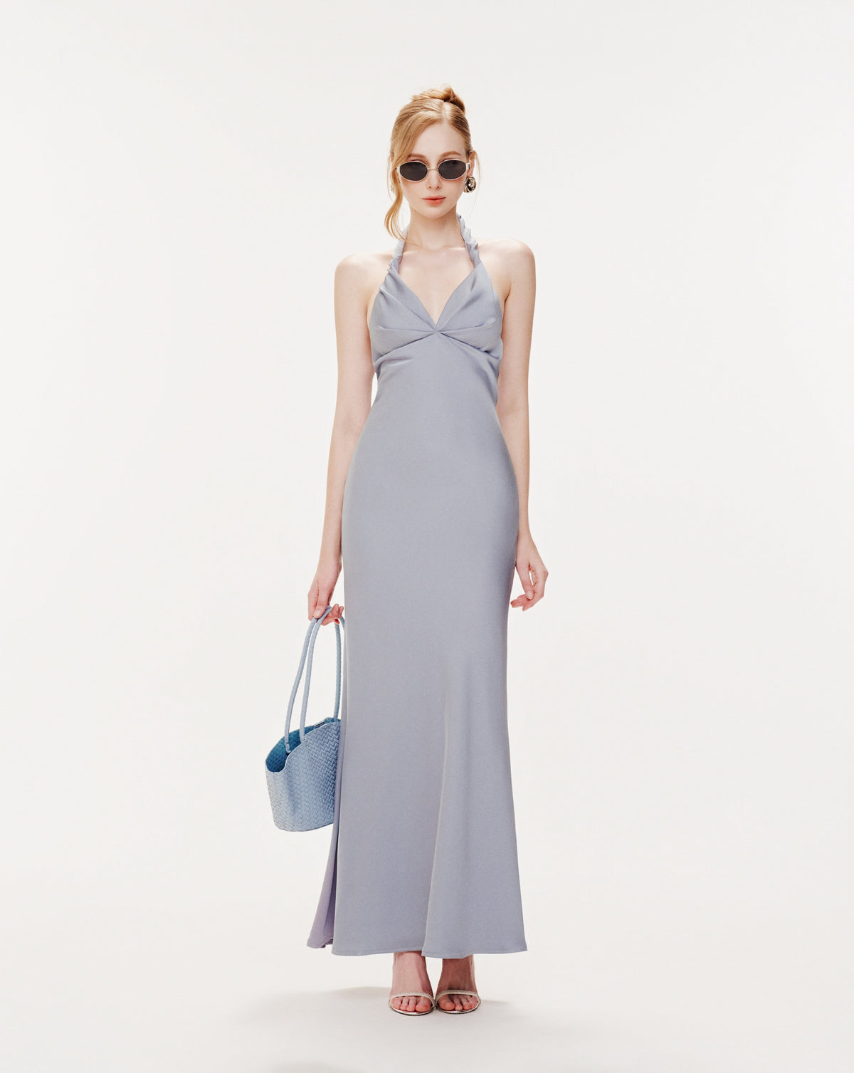 Twist-Neck Silk Midi Dress