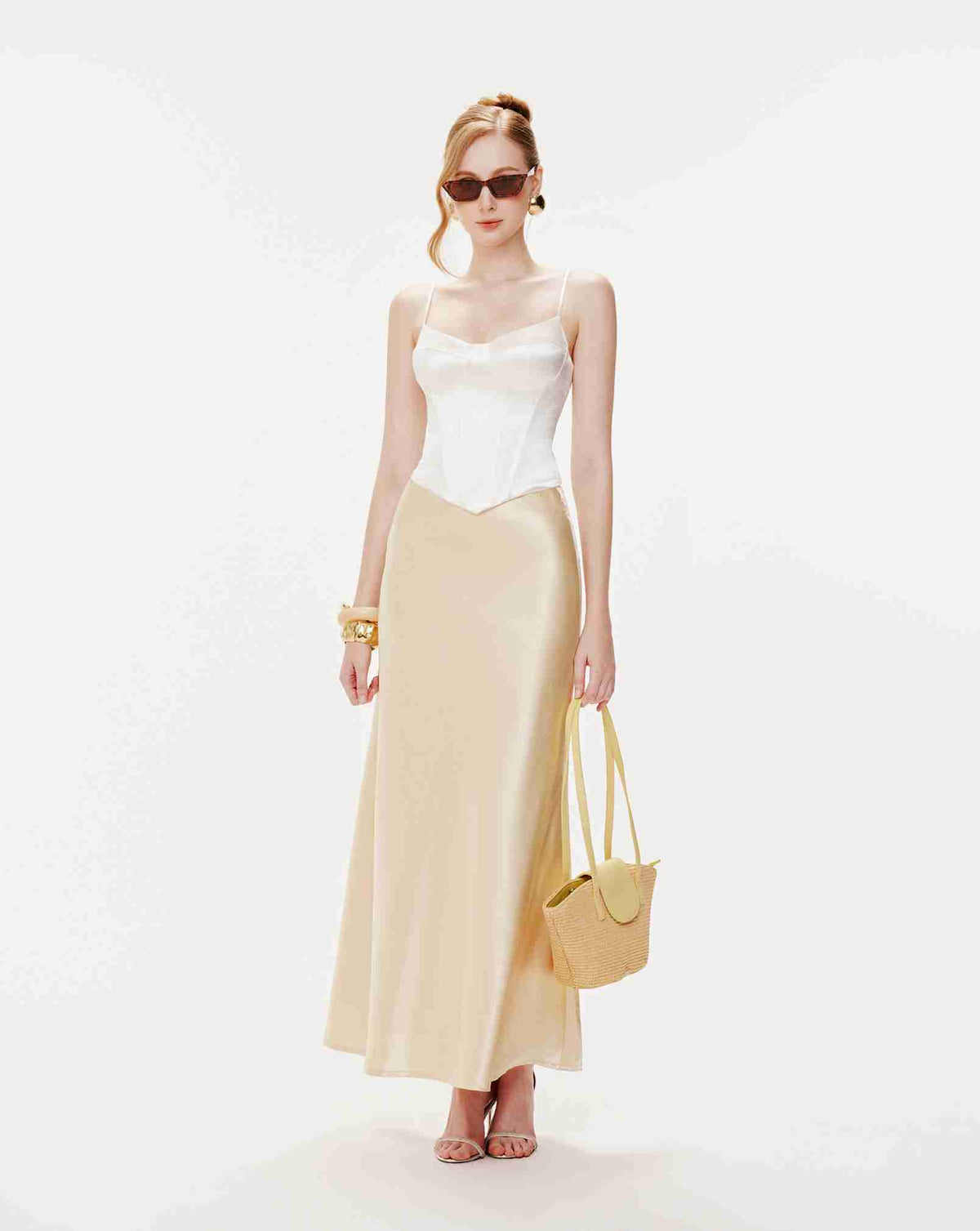 Silk Midi Long Skirt With Belt