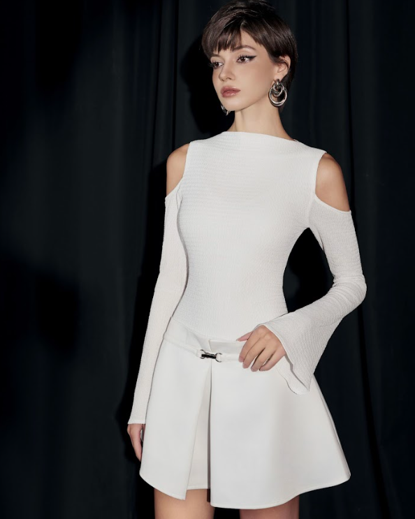 Cold Shoulder Pleated Dress