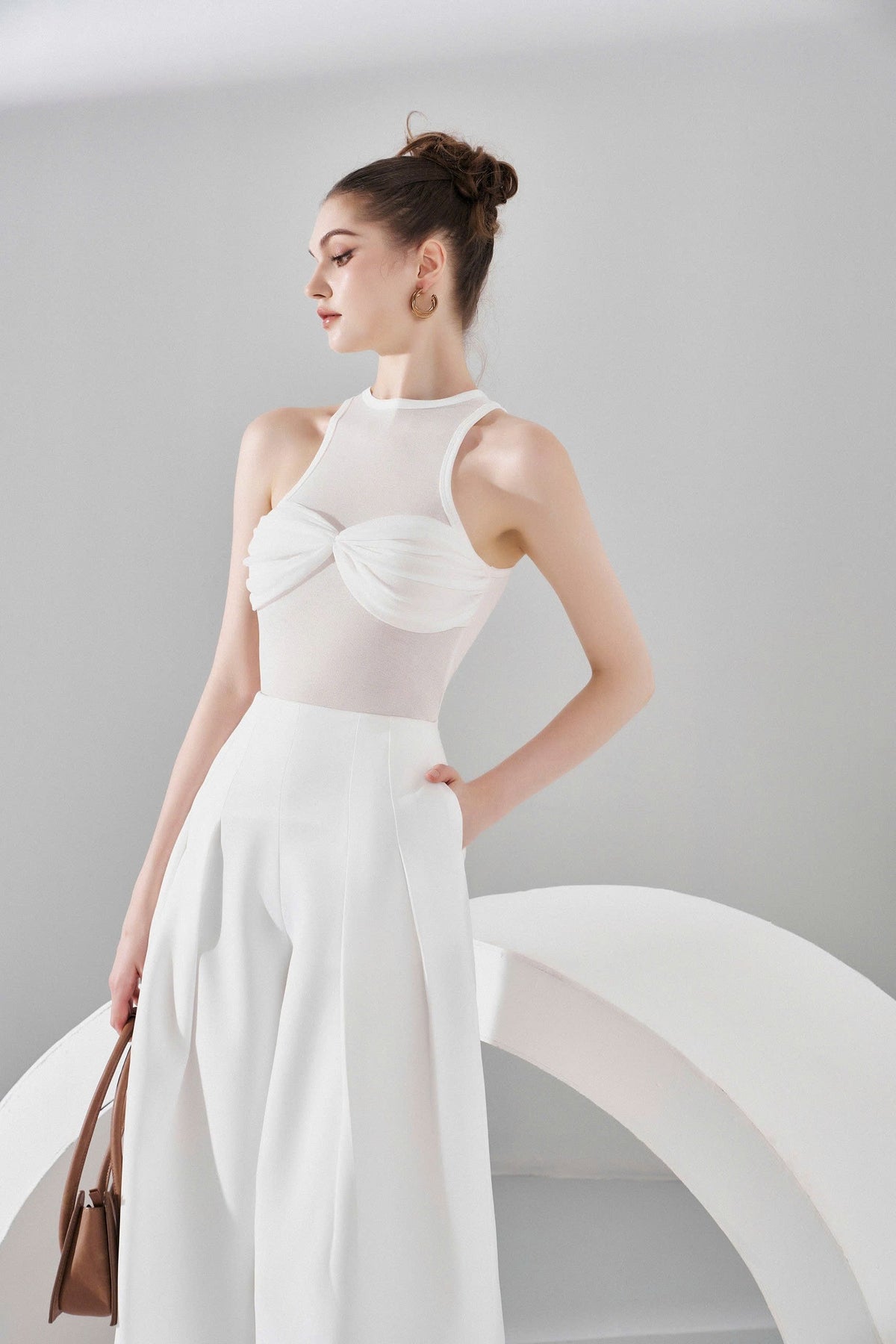 Ultra-Thin Sleeveless Top With Chest Bowtie