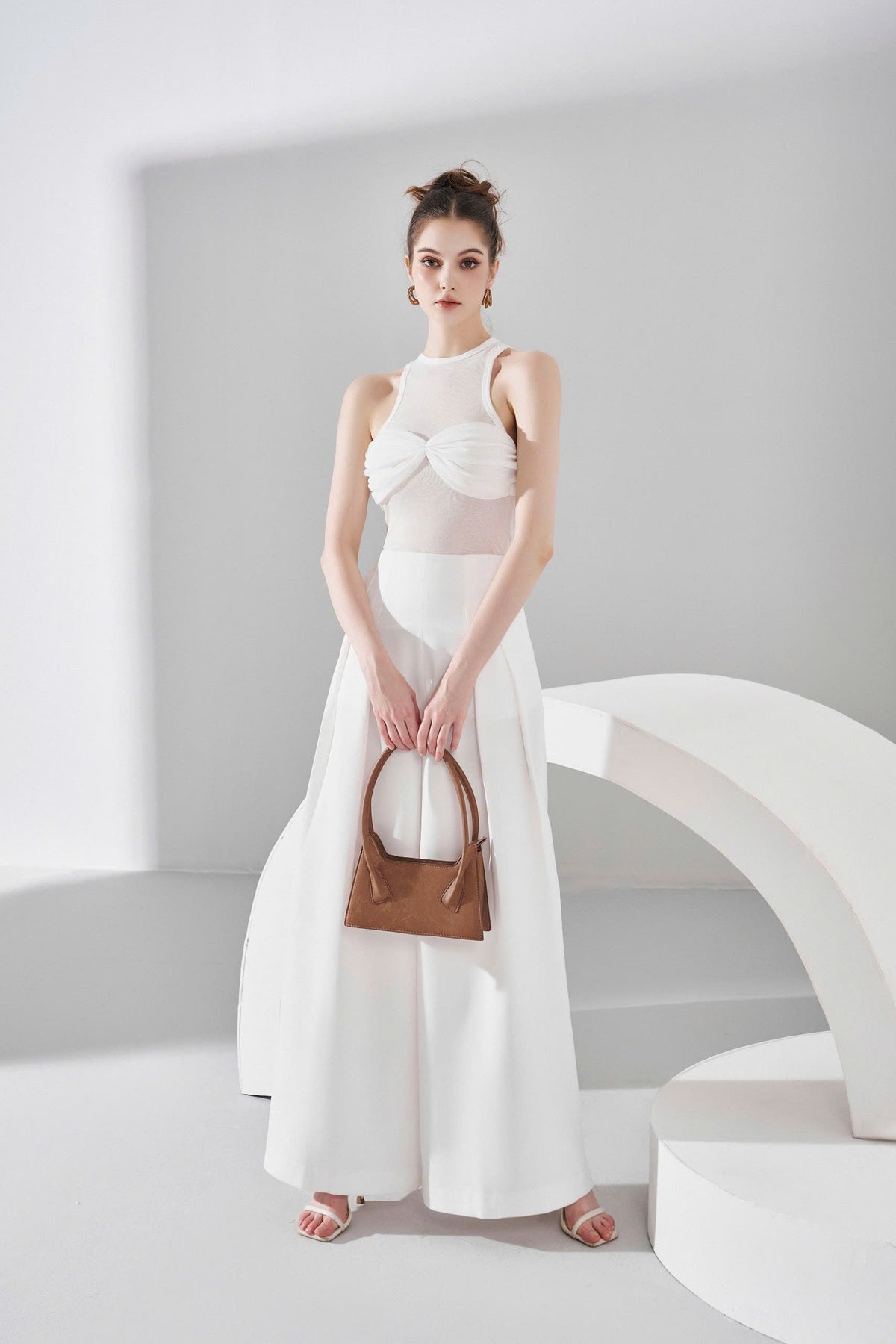 Ultra-Thin Sleeveless Top With Chest Bowtie