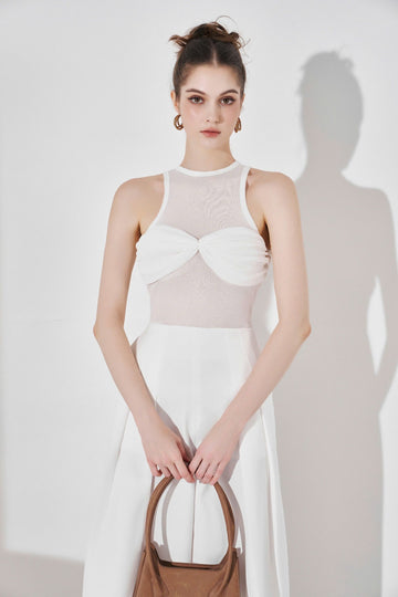 Ultra-Thin Sleeveless Top With Chest Bowtie