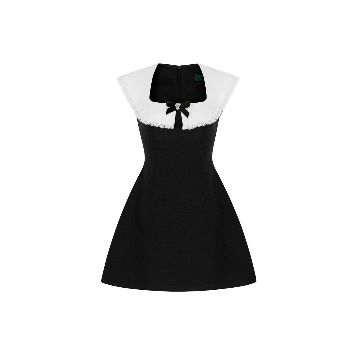 Black Bell-Shaped Dress With White Collar