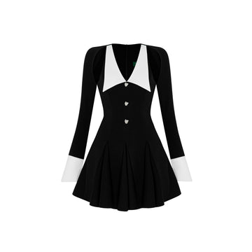Black Dress With White Collar And Leaf Shape
